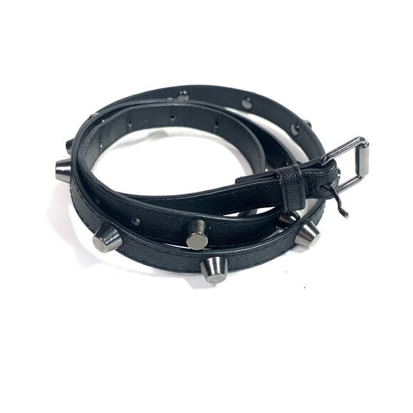 H&M Vegan Leather Studded Skinny Belt Black & Silver Waist Size 32"/M #224530 - Picture 1 of 7